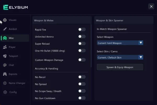 Hood Warfare 2 misc menu - rapid fire, unlimited ammo, no recoil, weapon and skin spawner